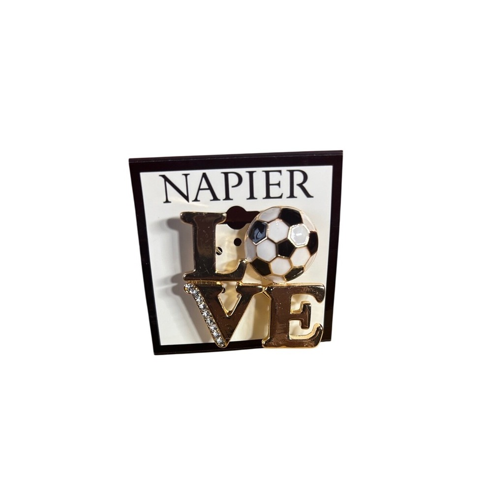 Napier Gold "LOVE" Soccer Ball Mom Enamel Pin Brooch Sporty Fandom GIFT NEW